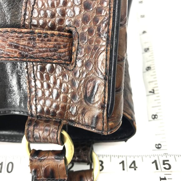 BRAHMIN Shoulder Bag Black & Croc Embossed Brown 9 X 15 - Picture 10 of 14